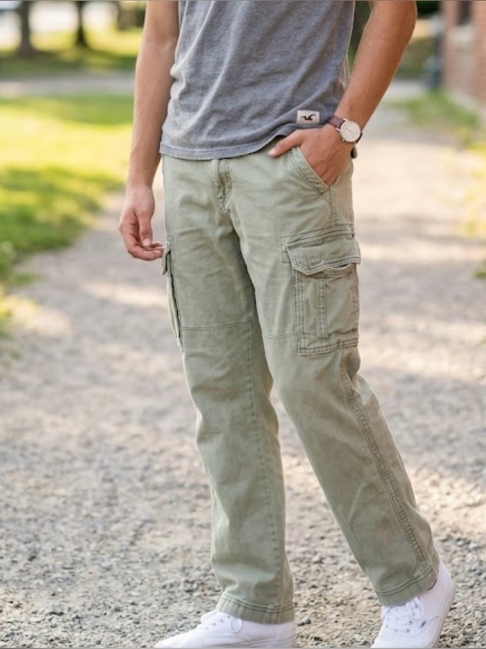 Hollister Light Olive Green Casual Pants
